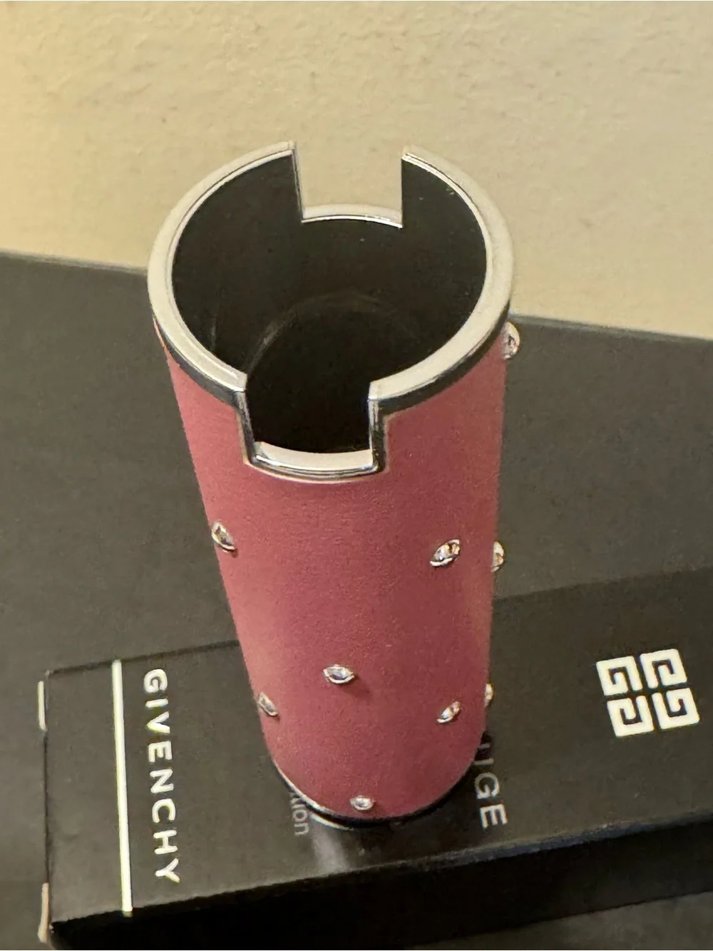 NIB Givenchy Le Rouge Genuine Leather Studded Cap 53 Pink Lipstick Case RARE